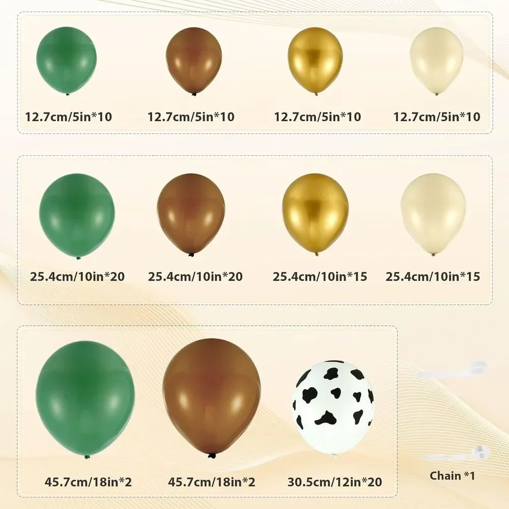 136Pcs Cowboy Green Balloon Garland Arch Kit Reusable Sage Green Brown Cow Print